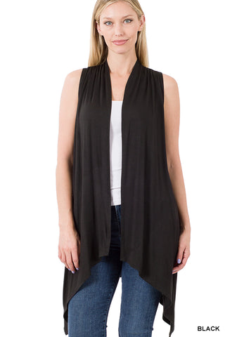 Zenana Sleeveless draped open front cardigan