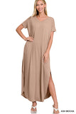 V-NECK SHORT SLEEVE MAXI DRESS