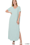 V-NECK SHORT SLEEVE MAXI DRESS