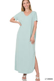 V-NECK SHORT SLEEVE MAXI DRESS