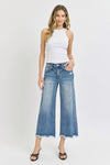 RISEN HIGH RISE WIDE LEG CROP FRAY HEM JEANS