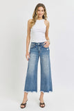 RISEN HIGH RISE WIDE LEG CROP FRAY HEM JEANS