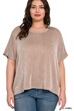 CURVY RIBBED STRIPED OVERSIZED SHORT SLEEVE TOP