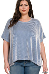 CURVY RIBBED STRIPED OVERSIZED SHORT SLEEVE TOP
