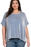 CURVY RIBBED STRIPED OVERSIZED SHORT SLEEVE TOP