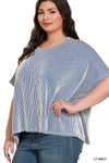 CURVY RIBBED STRIPED OVERSIZED SHORT SLEEVE TOP