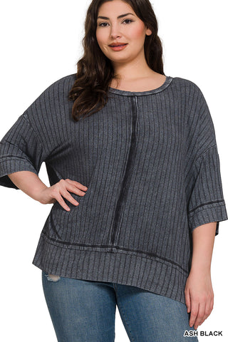 CURVY RIBBED DROP SHOULDER TOP