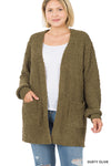 CURVY LONG SLEEVE POPCORN CARDIGAN WITH POCKETS