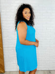 The Power I Hold V-Neck Ribbed Knit Dress in Aqua Glow