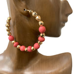 TWO TONE BEADED OPEN HOOP EARRINGS