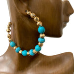 TWO TONE BEADED OPEN HOOP EARRINGS