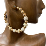 TWO TONE BEADED OPEN HOOP EARRINGS