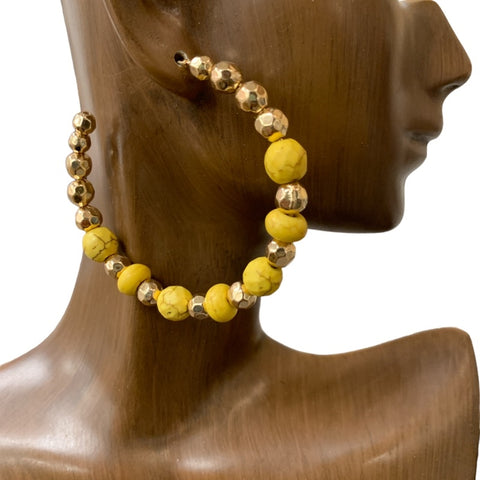 TWO TONE BEADED OPEN HOOP EARRINGS