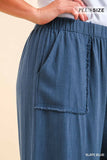 CURVY UMGEE LINEN FRAYED HEM PANTS