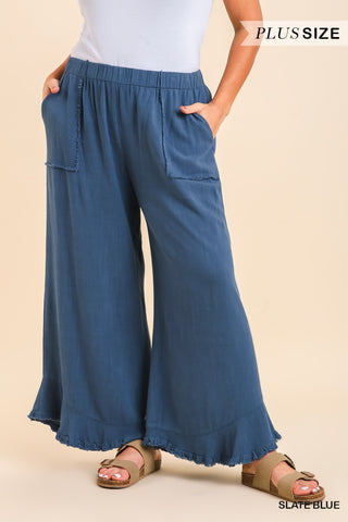 CURVY UMGEE LINEN FRAYED HEM PANTS