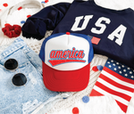 America DTF Printed Red White And Blue Trucker Hat