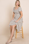 Ditsy Leopard Print Smocked Midi Dress