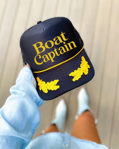 Boat Captain DTF Printed Black Trucker Hat
