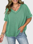 Lovelet Texture V-Neck Half Sleeve T-Shirt