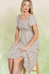 Ditsy Leopard Print Smocked Midi Dress