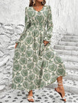 Smocked Printed V-Neck Flounce Sleeve Dress
