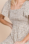 Ditsy Leopard Print Smocked Midi Dress