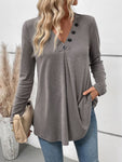 Perfee V-Neck Long Sleeve T-Shirt