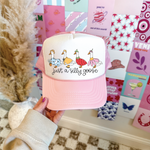 Just a Silly Goose DTF Printed Light Pink And White Trucker Hat