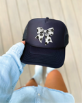 Soccer Bow DTF Printed Black Trucker Hat