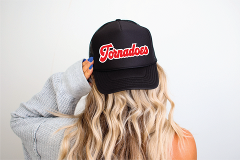 School Spirit Hats DTF Printed Black Trucker Hat