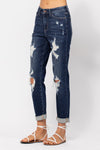 JB MARY CUFFED DESTROYED BOYFRIEND JEANS