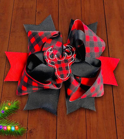 PLAID ANTLERS HAIR BOW