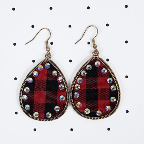 TEAR DROP BUFFALO PLAID EARRINGS