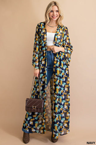 CRINKLE CHIFFON LONG CARDIGAN