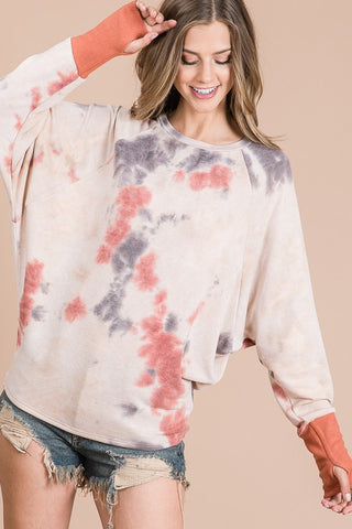 TIE-DYE THUMB DOLMAN SLEEVE TOP