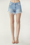 RISEN FRAYED DENIM SHORTS