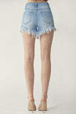 RISEN FRAYED DENIM SHORTS