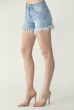 RISEN FRAYED DENIM SHORTS