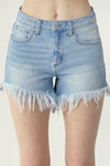 RISEN FRAYED DENIM SHORTS