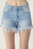 RISEN FRAYED DENIM SHORTS
