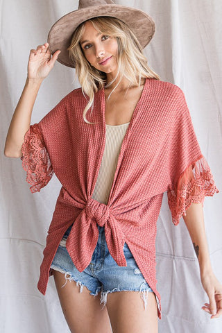LACE SLEEVE OPEN FRONT CARDIGAN