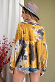 TIE DYE BABYDOLL LONG SLEEVE TOP