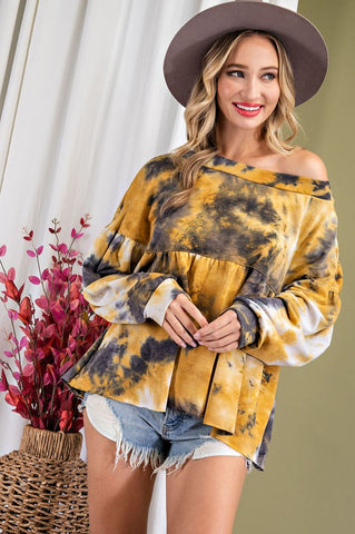 TIE DYE BABYDOLL LONG SLEEVE TOP