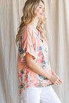 FLORAL PRINT RUFFLE SLEEVE TOP