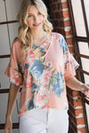 FLORAL PRINT RUFFLE SLEEVE TOP