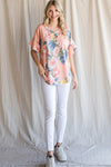 FLORAL PRINT RUFFLE SLEEVE TOP