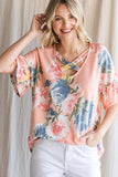FLORAL PRINT RUFFLE SLEEVE TOP