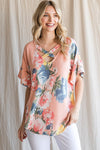 FLORAL PRINT RUFFLE SLEEVE TOP