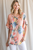 FLORAL PRINT RUFFLE SLEEVE TOP