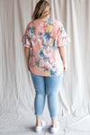 FLORAL PRINT RUFFLE SLEEVE TOP